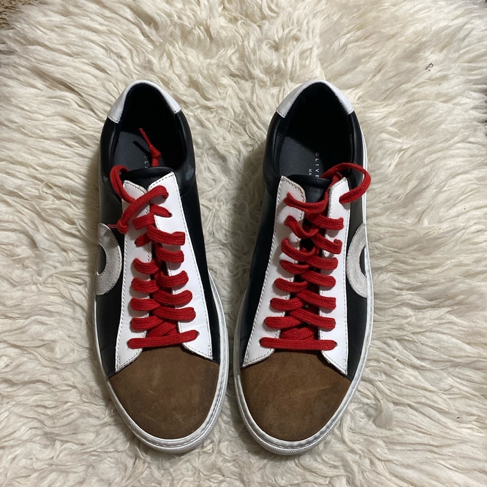 Oliver Cabell Black and White Sneakers with Red Accents